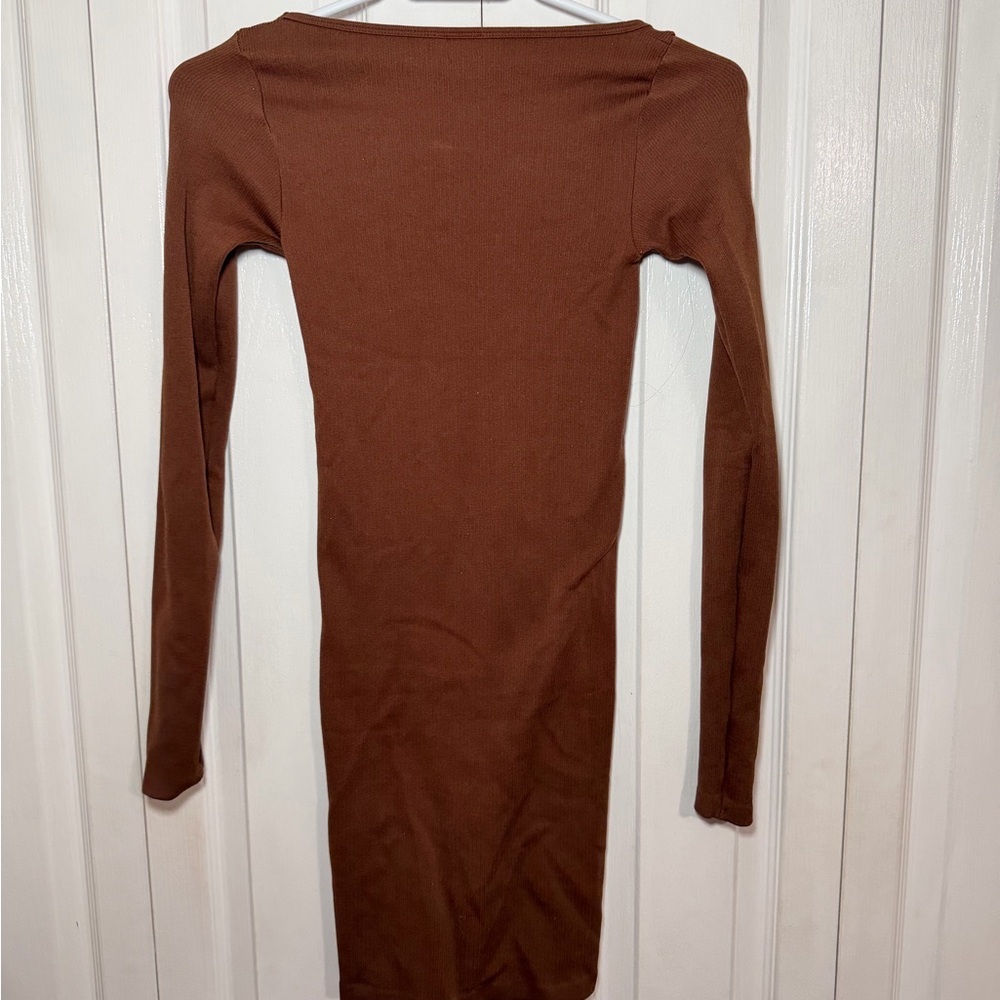 Aritzia Sunday best brown ribbed mini dress - Picture 2 of 2